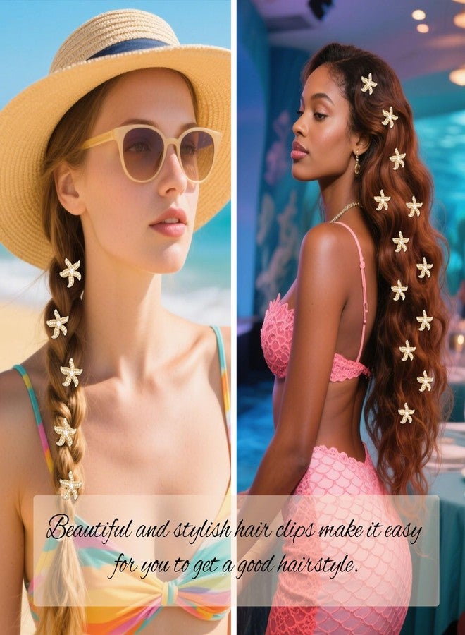 YISSION 20 Pcs Gold Starfish Hair Clips Cute Pearl Hair Pins Small Hair Barrettes Starfish Hair Clip Mermaid Hair Accessories for Girls Women Beach Party (Simulation Form) - Image 2